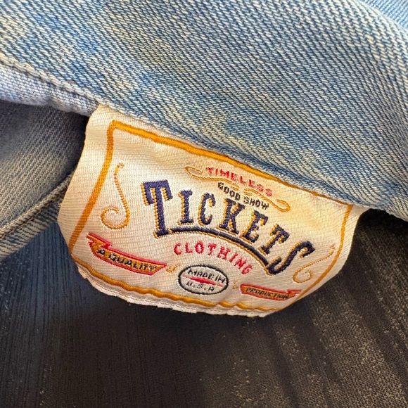 Vintage “Tickets” Blue Denim Crop Denim Vest Top - Picture 15 of 16